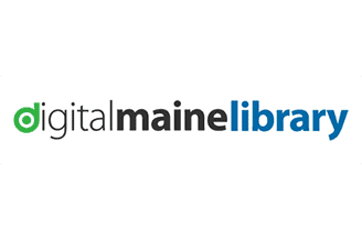 Logo for Digital Maine Library, with the words digital in black and green, maine in black, and library in blue, all in a modern, sans-serif font on a white background.